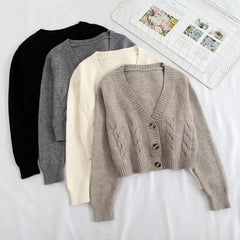Lunivop Cable Knit Crop Sweater Cardigan Women V-neck Button Front Knitted Cardigan Jacket Fall Winter 2025 Casual Outfit