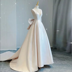 Lunivop  Vintage Satin Wedding Party Dress Sleeveless French Simple Fairy Slim Waist Prom Robe V-neck Back Bow Design Evening formal dress