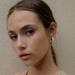 Lunivop New Trendy Simple Bling Golden Silvery Hoop Earrings for Women Exquisite Stainless Steel Earrings Sweet Elegant Party Jewelry