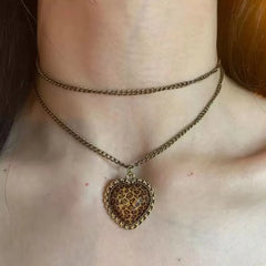 Lunivop New Fashion Vintage Leopard Heart Pendant Choker Necklace for Women Girls Punk Gothic Choker Party Jewelry Gift