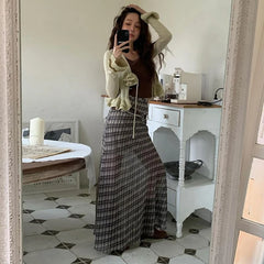 Lunivop Vintage Plaid Skirt Women Korean Style Y2k Mesh Long Skirts Elegant Sweet Harajuku Retro Fashion Skirts Streetwear