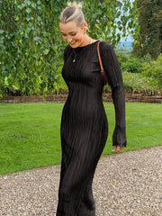 Lunivop  Dulzura Autumn Striped Ruched Ruffle Sexy Y2K Clothes Long Sleeve Bodycon Midi Dresses For Women  Club Party Elegant Outfit