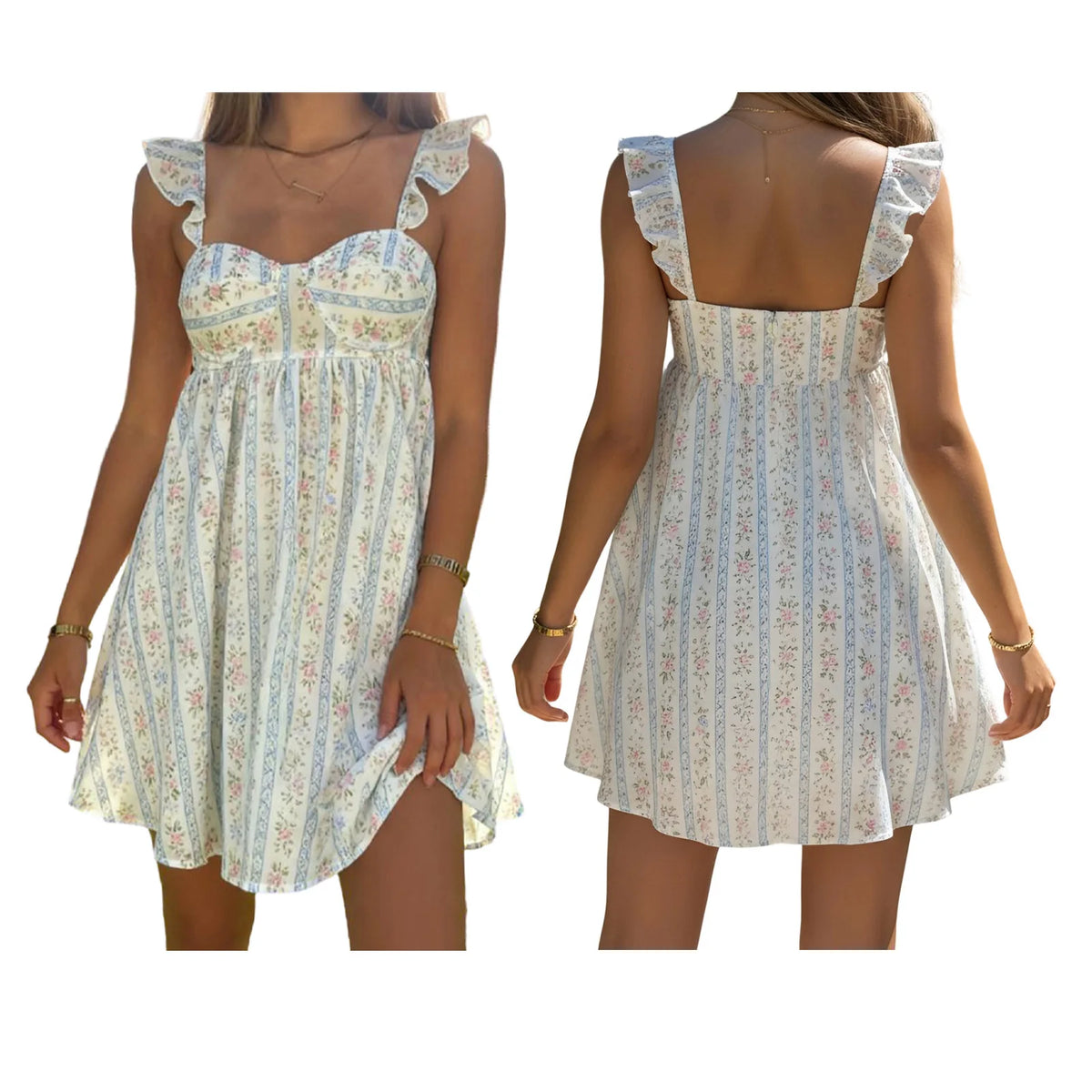 Lunivop  Women's Cute Babydoll Mini Dress Ruffle Straps Maternity Dresses Summer Y2K Flowy Teens Short A-Line Sundress