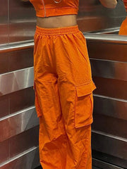 Lunivop  Halloween Baggy Cargo Pants Low Waist Loose Jogger Parachute Pants with Drawstring Orange Wide Legs Y2K Chic Trousers Streetwear