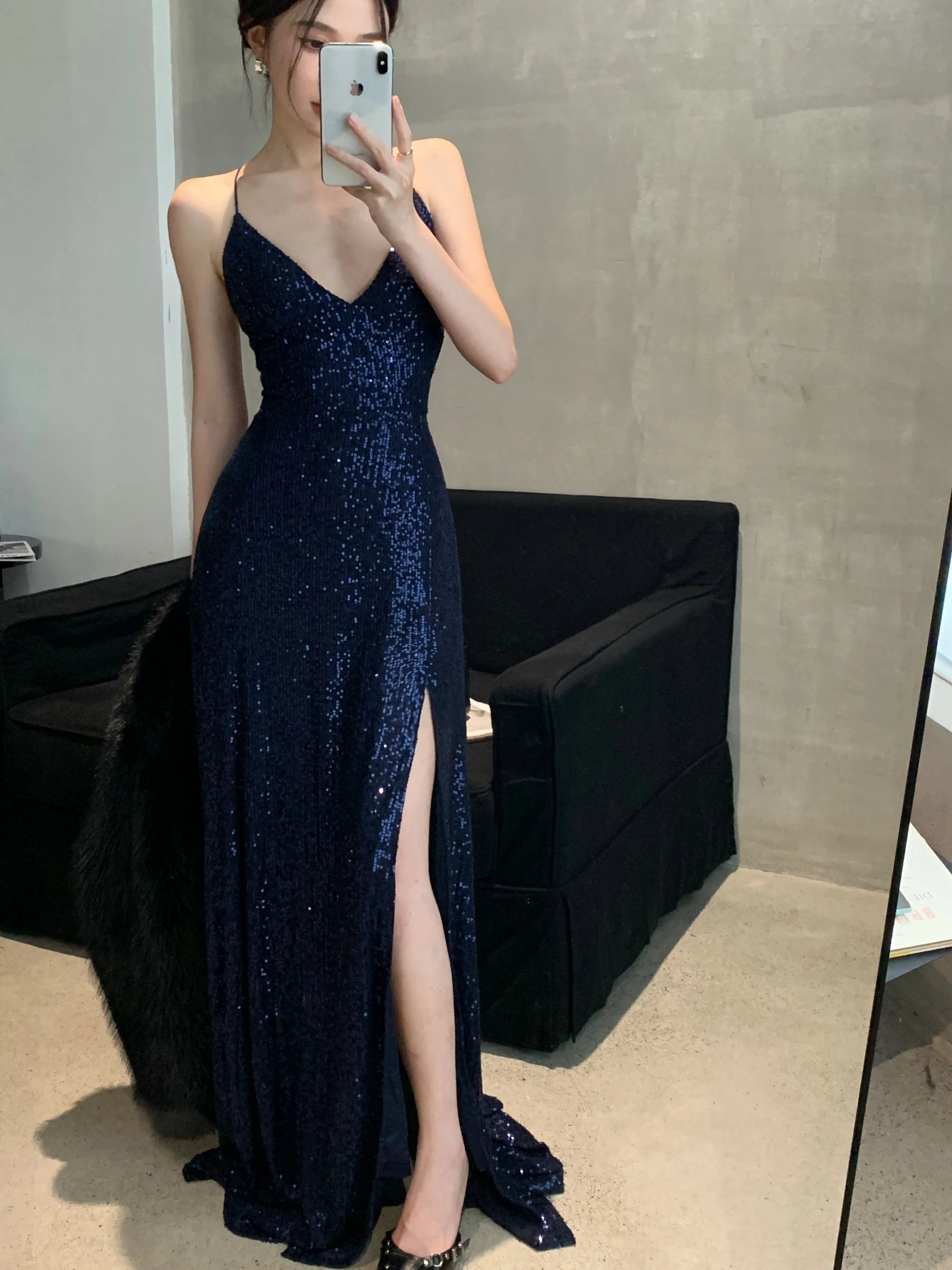 Lunivop Sexy Slim Luxury Gown Evening Dresses Elegant Backless V-Neck Split Party Dress Fashion Robe Birthday Party Autumn Spring New