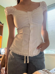 Lunivop  Blue Striped Folds Blouse Top Women New Casual Single Breasted Ruffle Sleeveless Tank Tops Vest Sweet Preppy Style Camisole Y2K