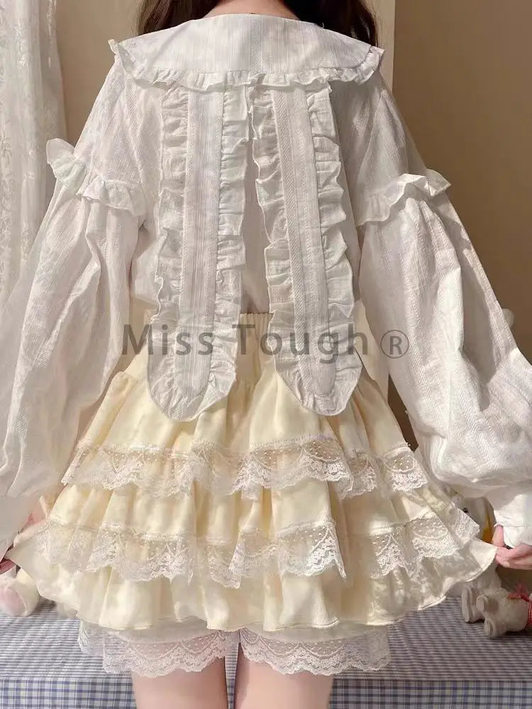 Lunivop Autumn Winter Sweet Solid Elastic Waist Skirt Women Elegant Chic Lace  High Waist Short Skirt Female Design Cute Cake Skirt New