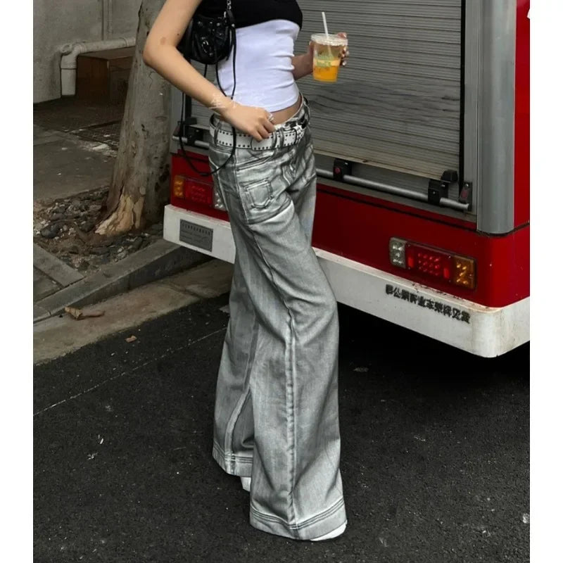 Lunivop Streetwear Bleached Distressed Casual Jeans Women Spring New High Waist Multi-button Loose Denim Wide Leg Pants