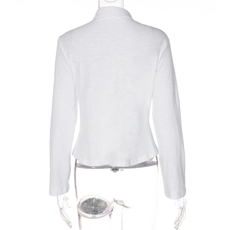 Lunivop White Long Sleeve Lapel Pocket Loose T Shirt Casual Vacation Streetwear Daily Women Clothes Korean Fashion Outfit Tops