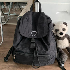 Lunivop Black Womens Backpack Love Embroidery Nylon Korean Style Fashion Casual Backpacks Large Capacity Outdoor Simple Female Bag