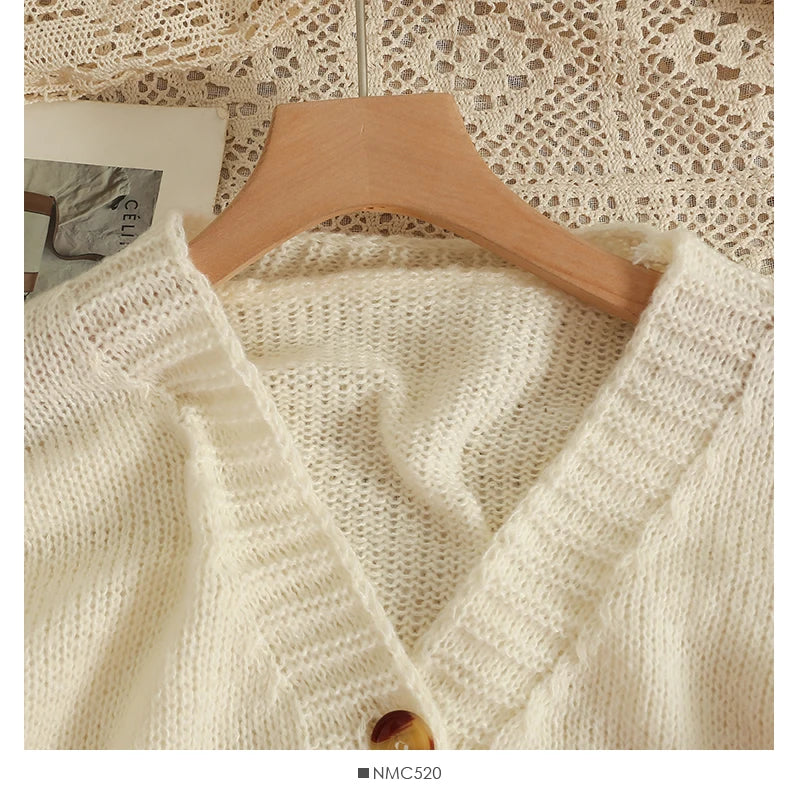 Lunivop Applique Flower Cardigan for Women Cute Floral Button-up Cropped Knitted Sweater Jacket Teen-girl Y2K Fairycore Outfit