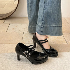 Lunivop  Designer Luxury Patent Leather Thick Heel Women Mary Jane Shoes Fashion Belt Buckle Shoes Ladies Elegant Dress Dancing Pumps