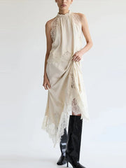 Lunivop  Lace Patchwork Tank Top Skirt Set Women Sleeveless Thin Vest Split Midi Skirts Suit Summer Holiday Street Solid Outfits