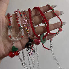 Lunivop New Vintage Fashion Handmade Red Beaded Y2K Necklace Choker Necklaces Adjustable Cute Gifts Jewelry Accessories