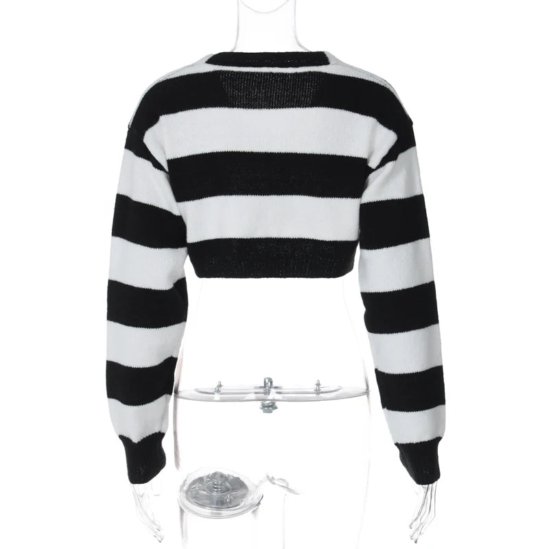 Lunivop Knitting Deep V Button Striped High Waist Long Sleeve Women'S  Tops Y2K Streetwear Wholesale Winter Fashion Clothing