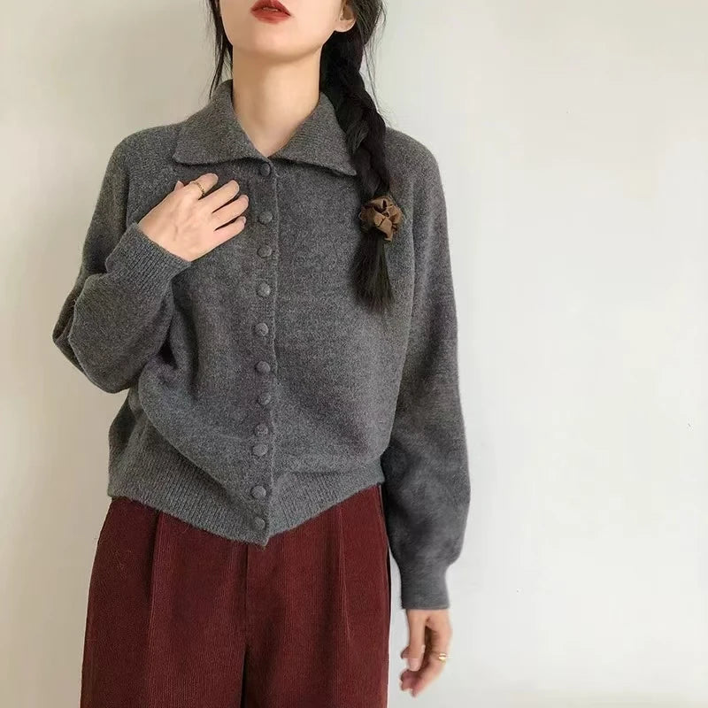 Lunivop High Neck Button Down Cardigan Women Long Sleeve Knitted Sweater Jacket Cozy Knitwear Teen-girl Fall Winter Basic Chic Knitwear