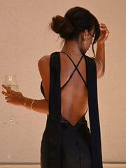 Lunivop Halter V Neck Sexy Maxi Dress Women Fashion Hollow Out Spaghetti Strap Sleeveless Backless Bodycon Elegant Long Dress