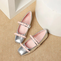 Lunivop Fashion Square Toe Glossy Leather Flats Women Double Bowknot Mary Jane Shoes Female Ballets Party Shoes Plus Size 44