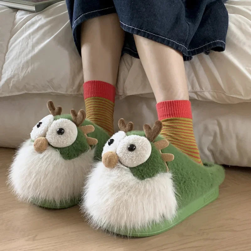 Lunivop Plush Home Slippers for Women Winter New Creative Cute Christmas Cotton Slippers Ladies Faux Fur Slides Zapatos De Mujer