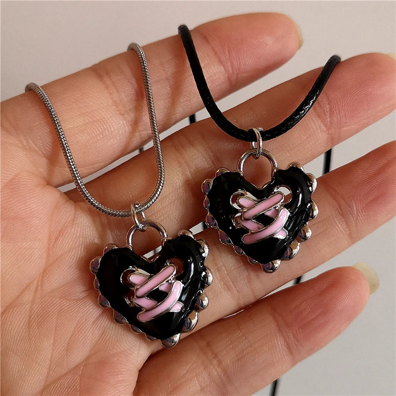 Lunivop Gothic Y2k Aesthetic Vintage Black Peach Heart Pendant Choker Snake Chain Rope Chain Necklace For Egirl EMO Jewelry Accessories