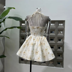 Lunivop  Fashion Women Dress Sleeveless Strapless Polka Dot Printing Lace Up Hanging Neck Flower Female Party Dress New Tide