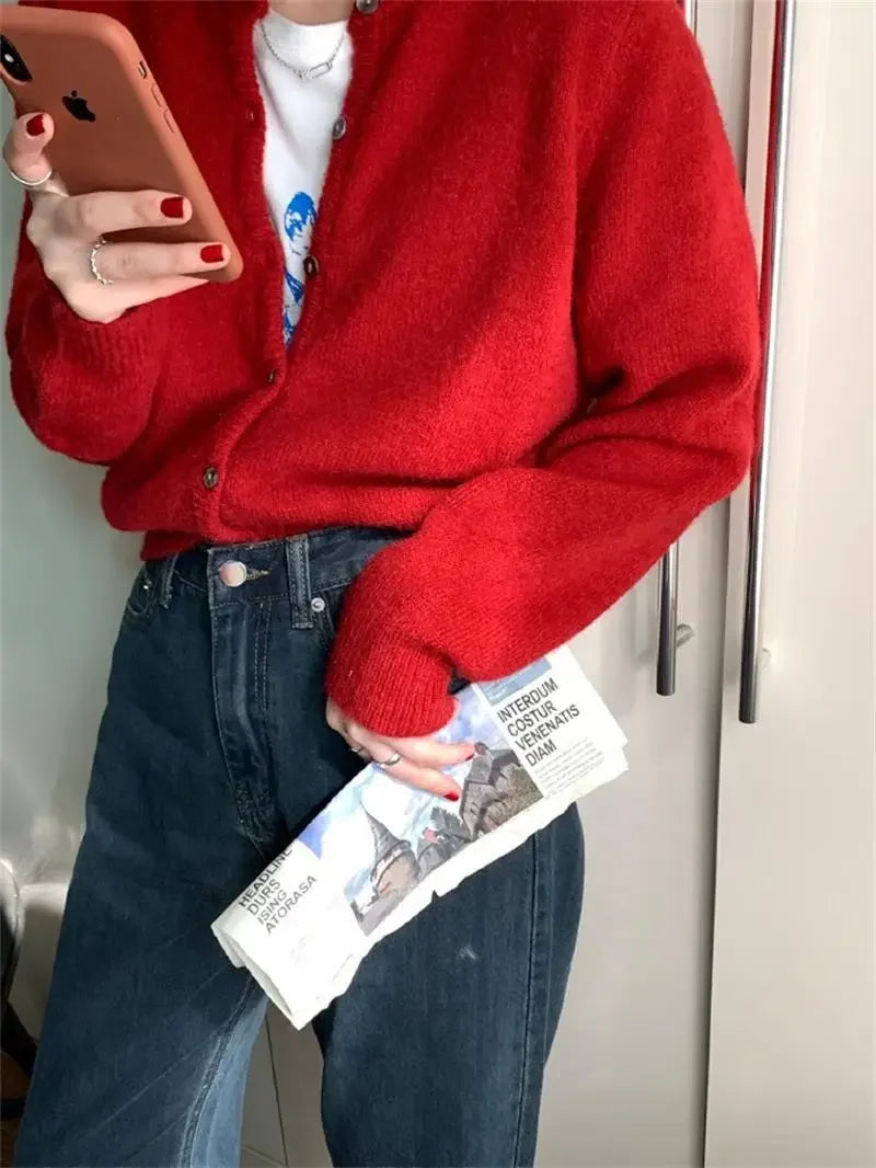 Lunivop Knitted Sweater Cardigan Loose-fit Warm Jacket Inner Wear Outer Korean Style Stylish Women's Top Core-spun Yarn