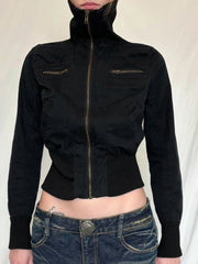 Lunivop Korean Street Style Black Zip Up Turtleneck Slim Long Sleeve Bomber Jackets For Women 2024 Autumn New Fashion Gothic Outwears