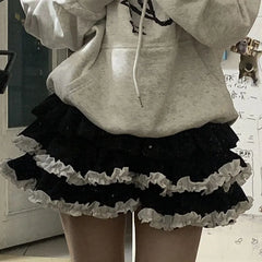 Lunivop  Sweet Lace Pleated Cake Skirt for Women Korean All-match Faldas Sexy Mujer 2025 Summer New Pumpkin A-line Flower Bud Skirts