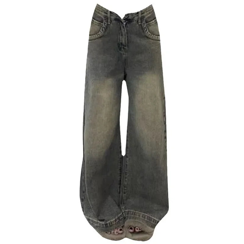 Lunivop Vintage Distressed Wide-leg Jeans Women's Spring Summer New Loose-fit Slimming Draped Versatile Trailing Straight-leg Trousers