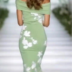 Lunivop  Summer Commuting Long Dress Flower Print Off Shoulder Women's A-line Dress New Fashion Hollow High Waist Wrap Hip Dress