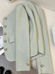 Lunivop Korean Sweet Green Jacket Women Casual O Neck Long Sleeve Tweed Coat Fashion Single Breasted Female Chic Blazer Jackets