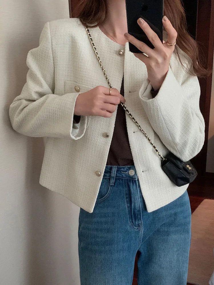 Lunivop Elegant Chic Tweed Jacket Women O Neck Slim Long Sleeve Fashion Short Coats Casual French Sweet Small Fragrance Outwear Lady New
