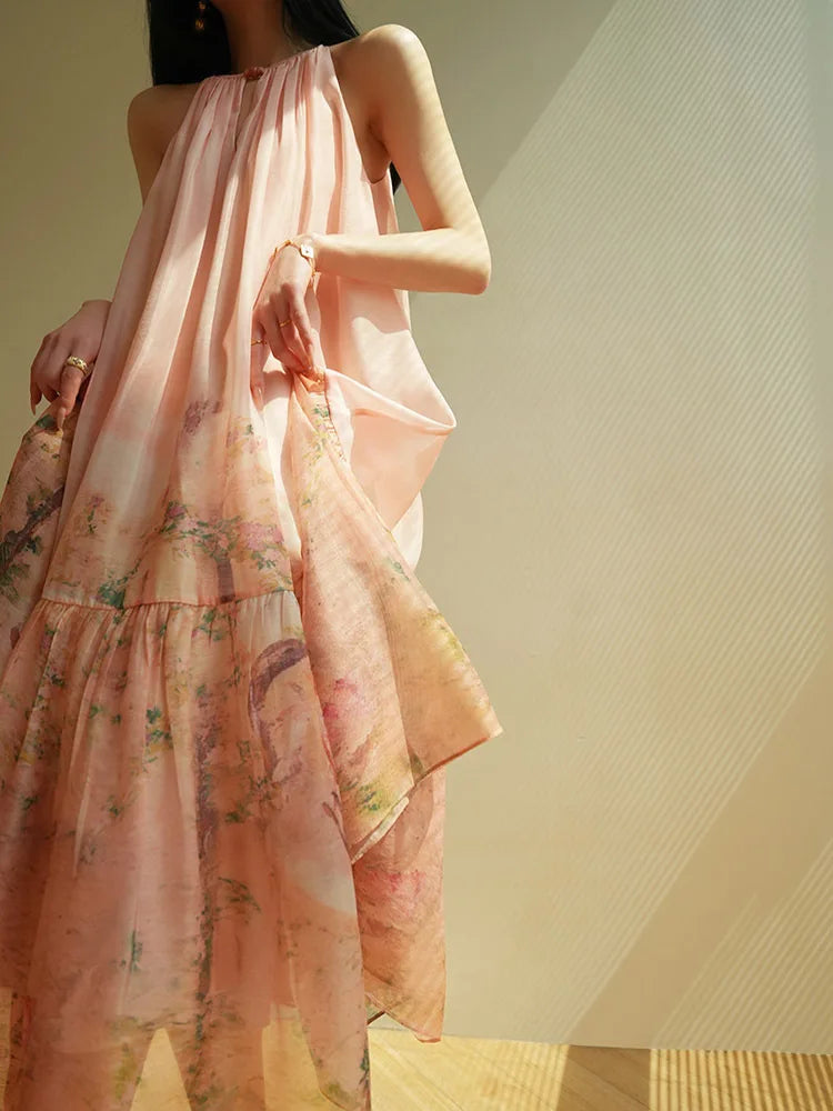 Lunivop  Fashion Printing Dress Women's Sleeveless Waist Retraction Folds A Line Dresses 2025 Summer New Tide