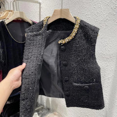 Lunivop  Elegant Celebrity Small Fragrance New Veste Femme Tweed Sleeveless Vintage Casual Vest Age Reduction Trendy Literary Tops