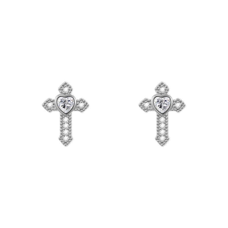 Lunivop Love Heart Cross Medical Grade 316L Stainless Steel Ear Bone Nail Shiny Y2K Silver Color Rhinestone Earring Cochlear accessories