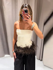 Lunivop  Panel Strapless Bustier Top Fitted Cropped Length Autumn Chic Elegant Women Blouse Luxe Romantic Party Evening Tops