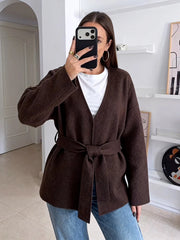 Lunivop  New Women Fashion Knitted Cardigans Long Sleeve With Belt Sweater Cardigan Autumn Winter New Style Streetwear Knitwear Coat
