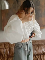 Lunivop  New Fashion Lantern Long Sleeves Blouses Woman Casual Loose Hollow Shirt Korean Popular Clothes Vintage Female Tops