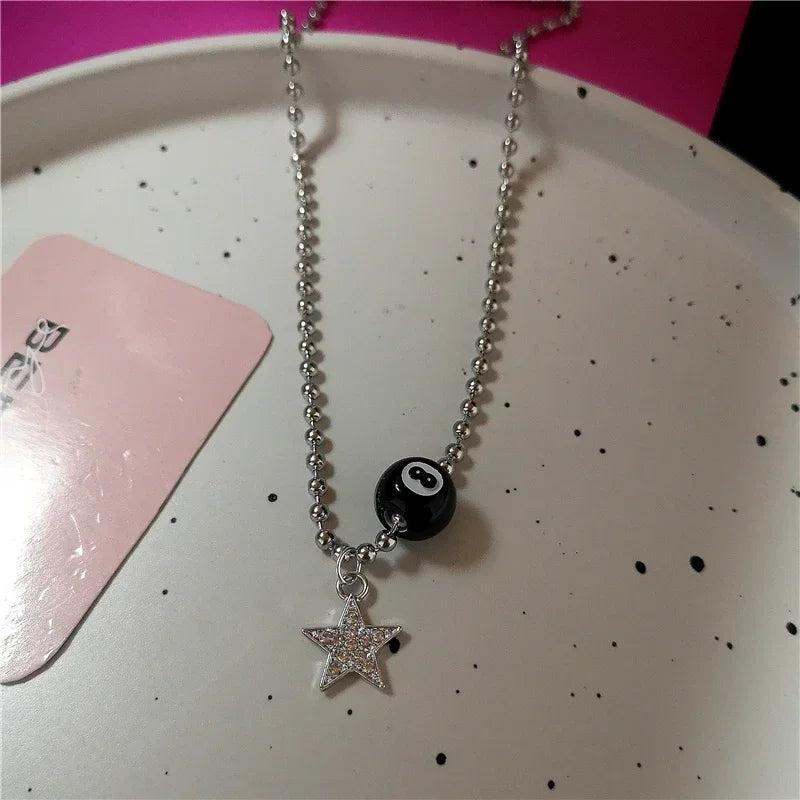 Lunivop Kpop Goth Punk Black Cat Big Star Pendant Chain Pink Cross Heart Beaded Necklace For Girl Men Y2K 2000s EMO Jewelry Accessories