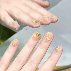 Lunivop  10pcs Handmade Short Nude 3d Tulip Flower Decorated False Nails Set Ready-made Artificial Nail Art Press on Acyrlic Nails
