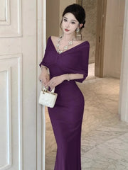 Lunivop  Woman Dress V Neck Mesh Patchwork Summer Fashion French Style Elegant Party Dresses Female Temperament Sexy Ladies