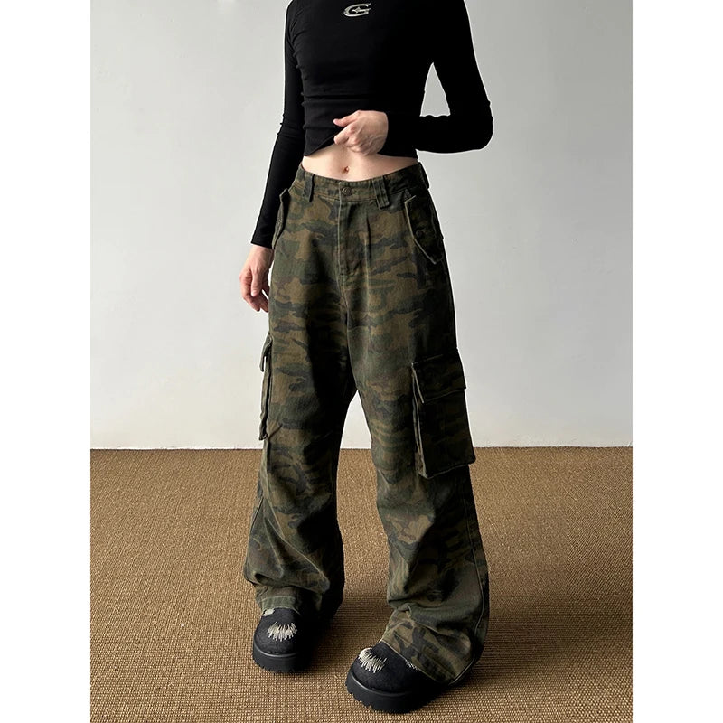 Lunivop Camouflage Womens Jeans High Waist Vintage 2000s Straight Baggy Y2K Denim Pants Hip Hop American Fashion Wide Leg Denim Trouser