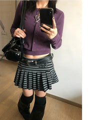 Lunivop  American Vintage Striped Skirts Women Autumn Winter Millennial Hot Girl Slim Fit Jupe Subculture Subculture Y2k Pleated Falda