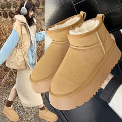 Lunivop Luxury Winter Women Short Plush Warm Snow Boots Casual Shoes New Suede Fur Chelsea Ankle Boots Flats Platform Ladies Shoes