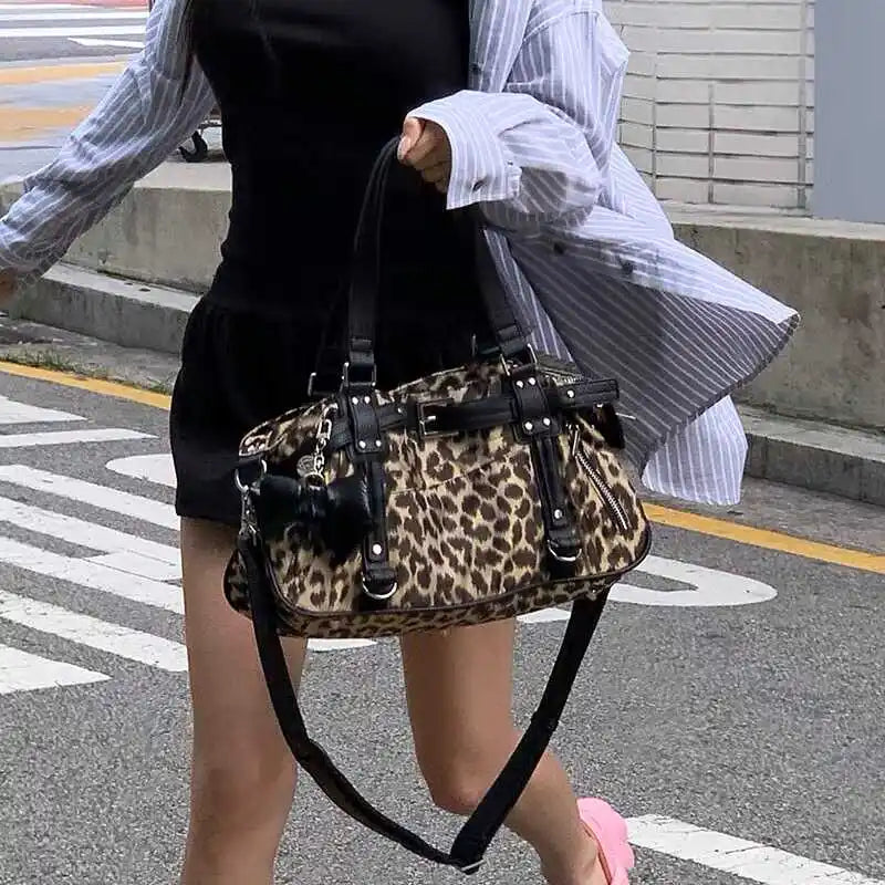Lunivop   Trendy Fitn Yoga Bag Large Capaci Commuter Crossbody Handbag Women's Bag Soft Handle Leopard Print Boston Bag