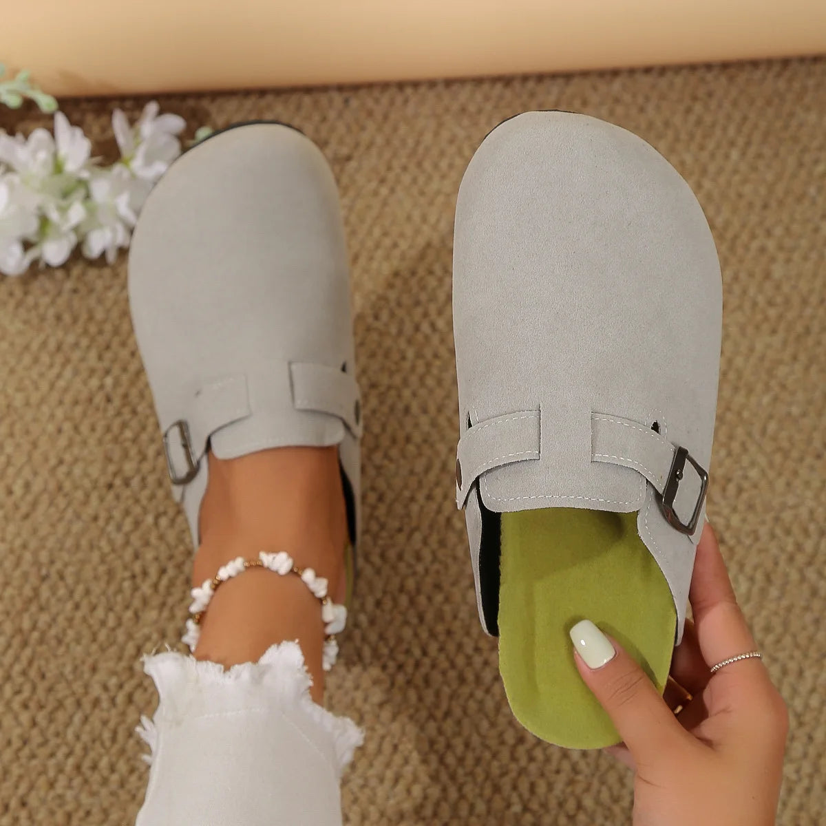 Lunivop New Autumn Winter Concise Retro Outside Flat with Women's Slippers Outside Size 46 Mules Modern Sandals Buckle Shoes Strap