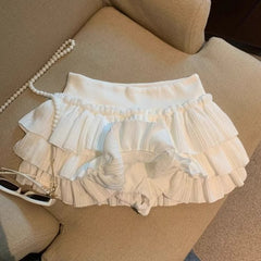 Lunivop Sweet Kawaii Cake Skirts Women Elegant Korean Fashion Ruffle Mini Skirt Harajuku Casual High Waist Solid Layered Skirt
