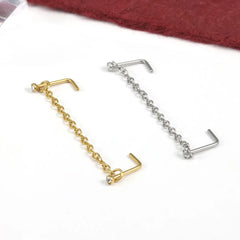 Lunivop  Medical Stainless Steel Double Nose Ring Chain Zircon Nose Stud Hoop Dangle Tassel Piercing Jewelry Helix Cartilage Hypoall