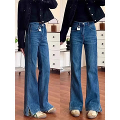 Lunivop  Spring Autumn Non Stick Straight Cut Blue Denim Jeans for Fat Sisters High Waist Flattering Pear Shape Wide Leg Trousers