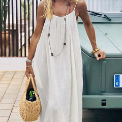 Lunivop  BKLD Beach Holiday Style Female Casual Open Back Comfort Tank Dress Sexy Solid Color Loose Lace Up Shirring Straps Pleated Dress